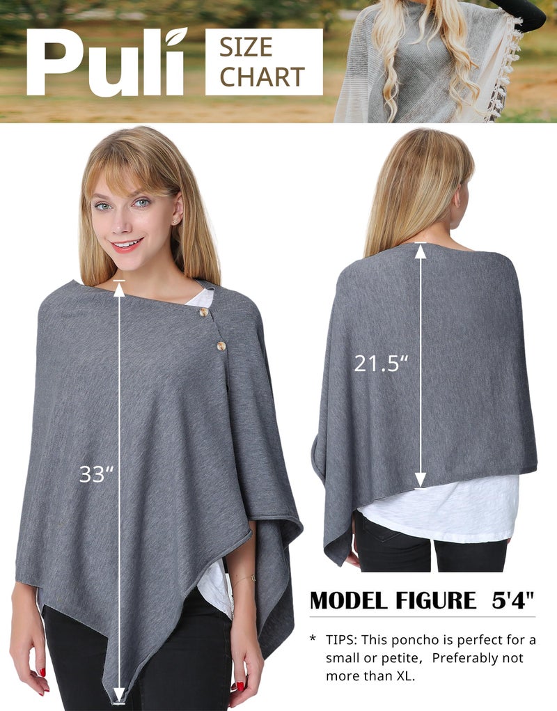 PULI Women's Versatile Knitted Shawls Scarf Poncho Sweater with Buttons Lightweight Spring Summer Fall Wraps slate gray - Image 5